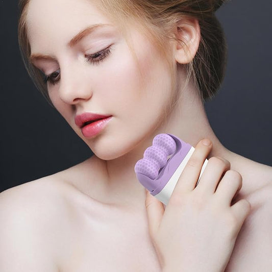 Woman using face massager