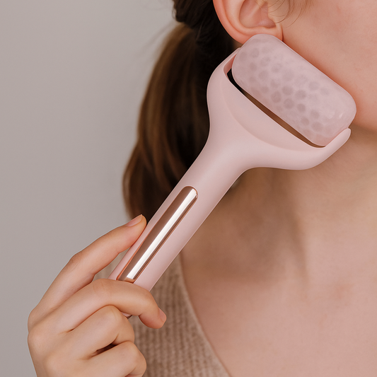 Pink facial roller close-up
